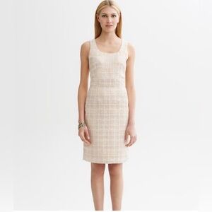 Banana Republic Metallic Houndstooth ShiftDress Size 14 Gold Cream